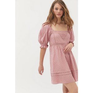 Urban Outfitters Puff Sleeve Embroidered Tie-Back Babydoll Dress